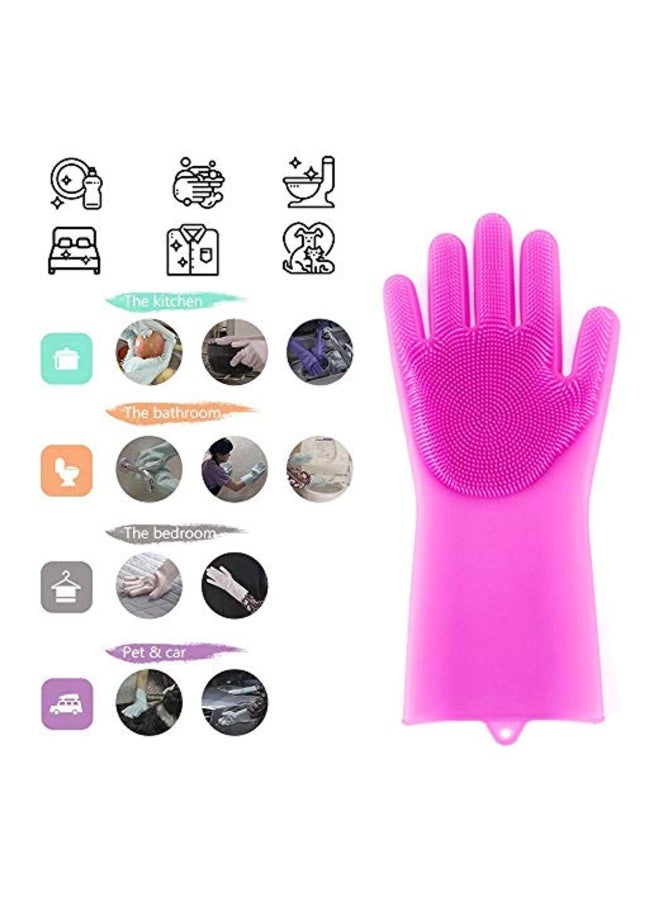 2-Piece Reusable Silicone Gloves With Wash Scrubber Rose Red 25x6inch - Image 3