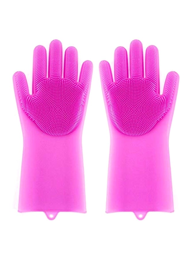 2-Piece Reusable Silicone Gloves With Wash Scrubber Rose Red 25x6inch - Image 1