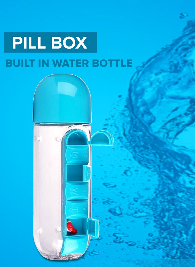 Goldedge Water Bottle With Built-In Daily Pill Box Organizer Blue 7x7x23.5centimeter - Image 2