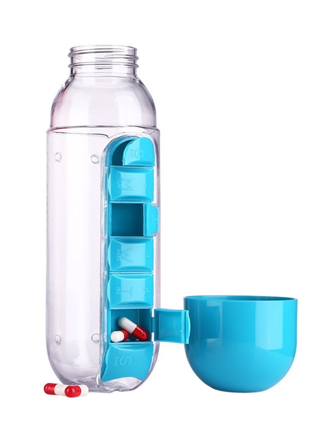 Goldedge Water Bottle With Built-In Daily Pill Box Organizer Blue 7x7x23.5centimeter - Image 4