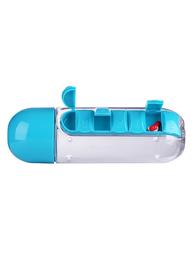 Goldedge Water Bottle With Built-In Daily Pill Box Organizer Blue 7x7x23.5centimeter - Image 5