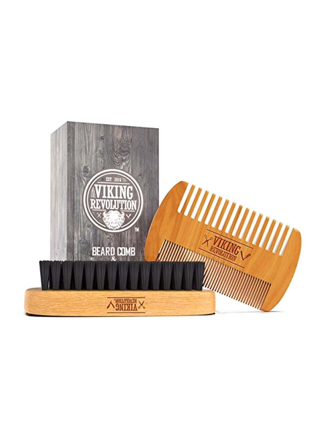 Viking Revolution 2-Piece Beard Comb And Beard Brush Set Brown  - Image 1