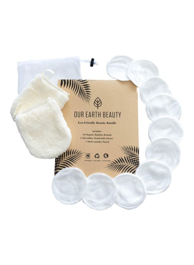 Our Earth Beauty 13-Piece Makeup Remover Pads And Microfiber Face Cleansing Gloves With Laundry Bag White  - Image 1