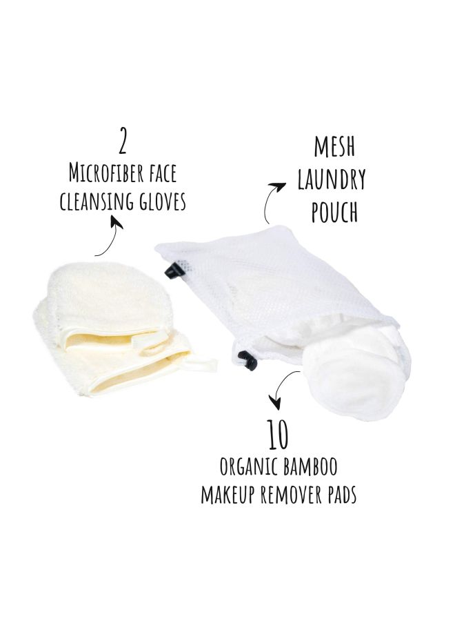 Our Earth Beauty 13-Piece Makeup Remover Pads And Microfiber Face Cleansing Gloves With Laundry Bag White  - Image 2