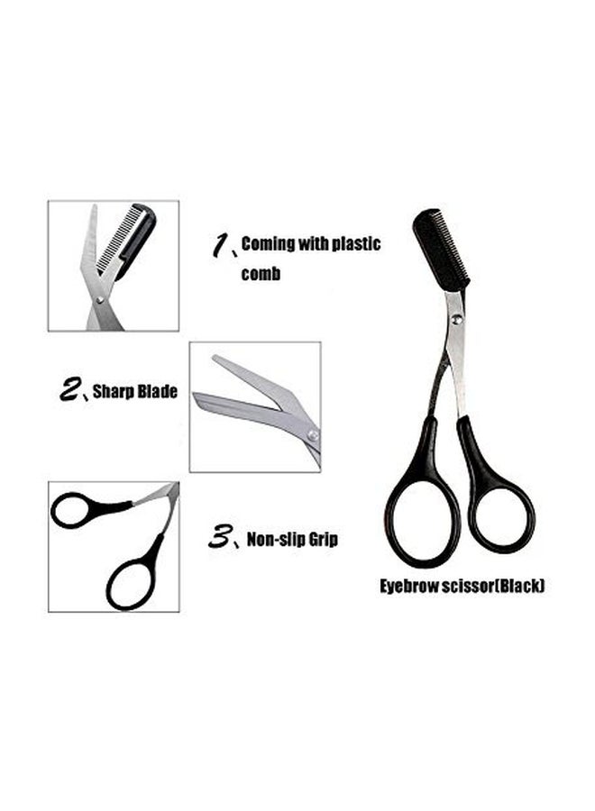 UPSTORE Stainless Steel Eyebrow Grooming Scissors With Comb Black/Silver  - Image 3
