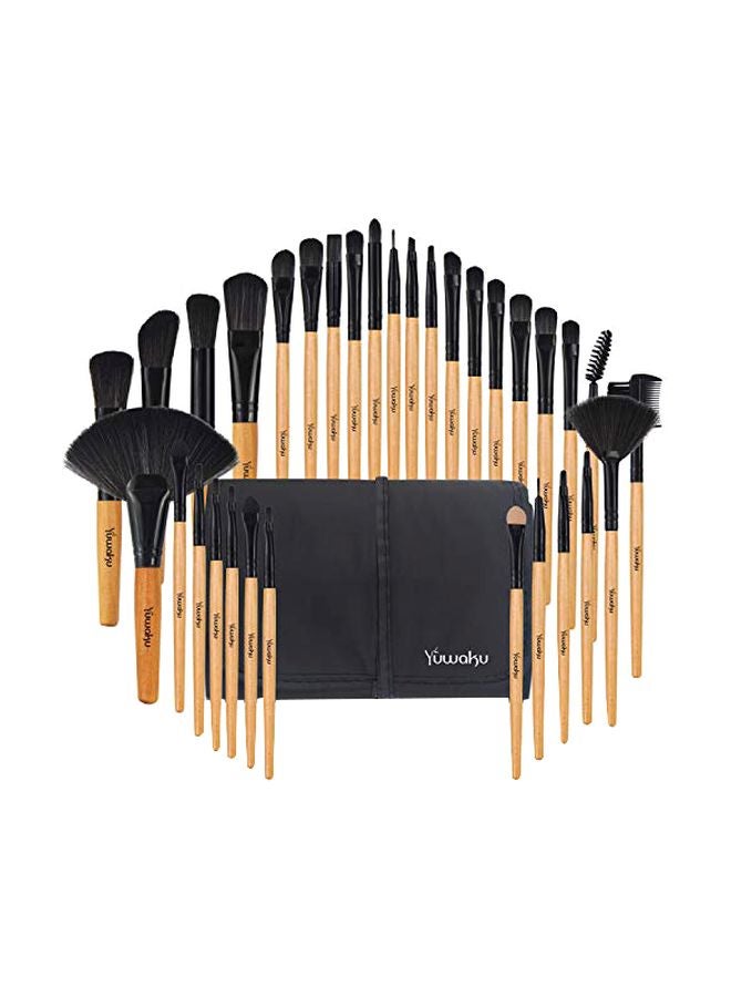 32-Piece Makeup Brush Set Beige/Black