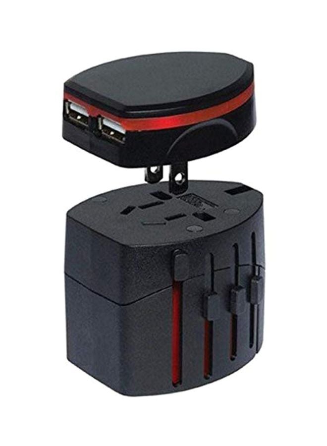 Univesal Travel Charger With 2 USB Ports Black/Red - Image 1