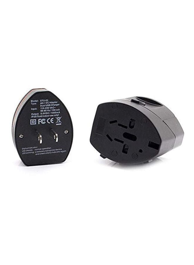 Univesal Travel Charger With 2 USB Ports Black/Red - Image 2