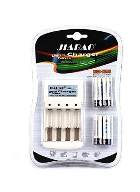 4-Slot Battery Charger With Batteries White