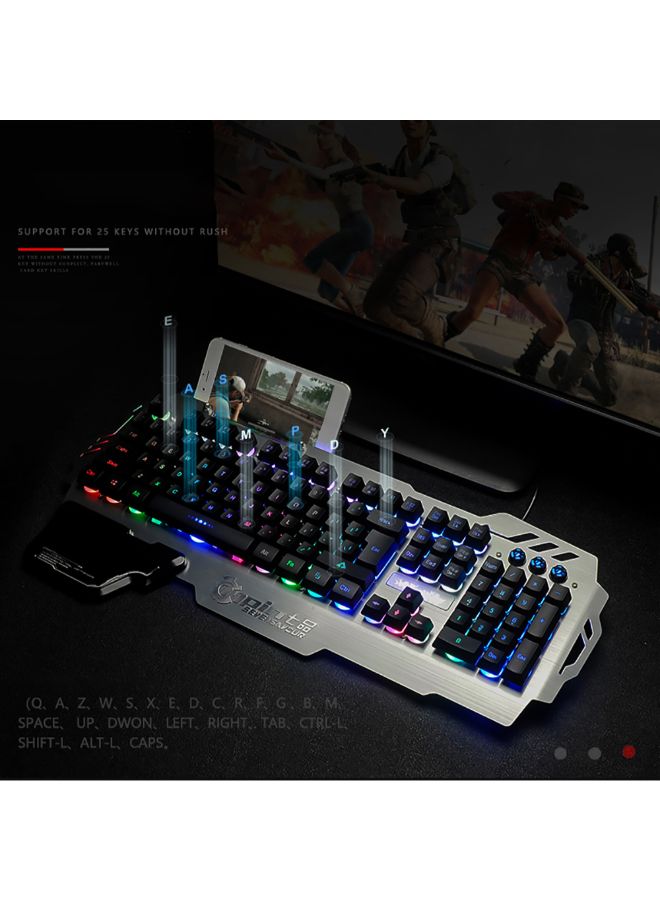 7pin - Gaming Keyboard With Mobile Phone Holder And Wrist Rest Silver - Image 1