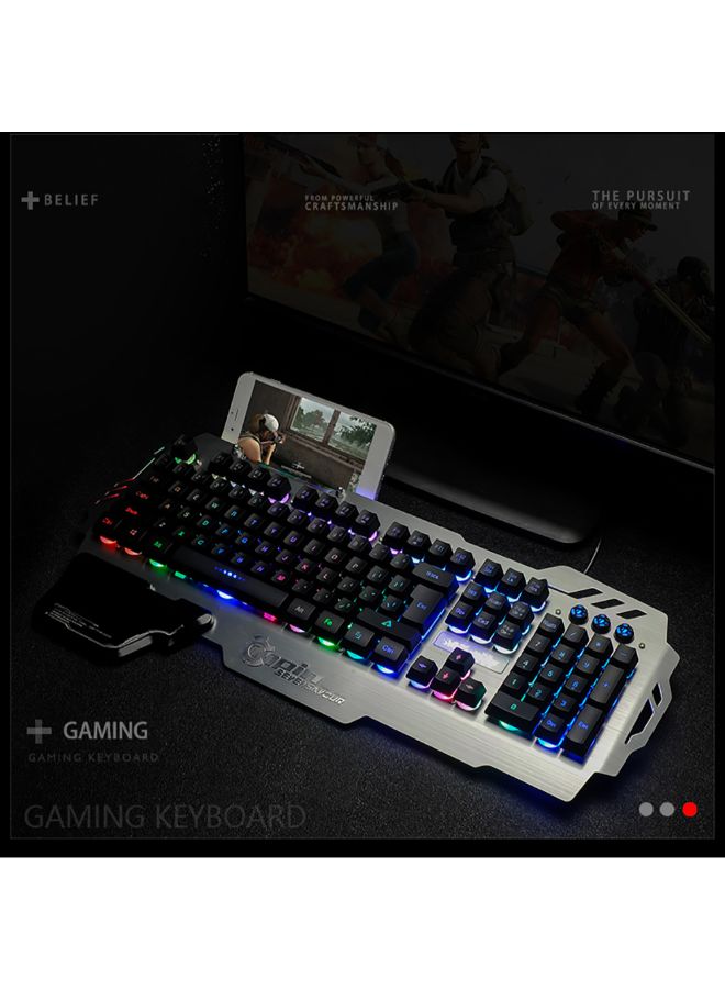 7pin - Gaming Keyboard With Mobile Phone Holder And Wrist Rest Silver - Image 1