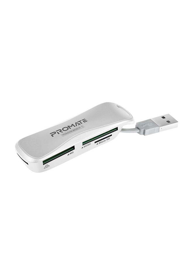 Multimedia Card Reader, Compact USB External Multi Memory Card Reader SDXC, SDHC, SD, MS, Micro SDXC, Micro SDHC, Micro SD with 5Gbps Transfer Speed for, MiniReader-1 White