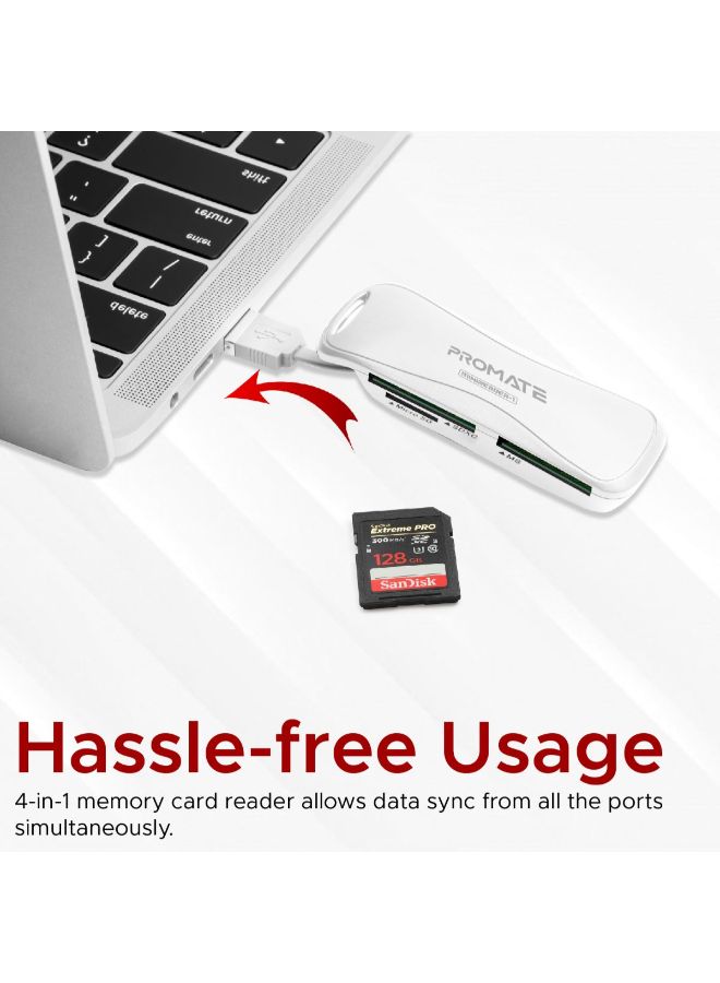 Multimedia Card Reader, Compact USB External Multi Memory Card Reader SDXC, SDHC, SD, MS, Micro SDXC, Micro SDHC, Micro SD with 5Gbps Transfer Speed for, MiniReader-1 White