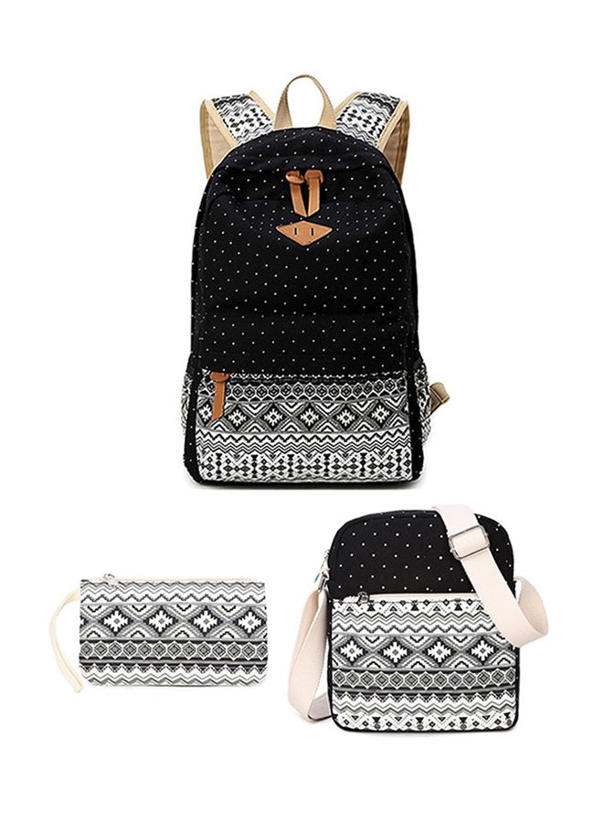 3-Piece Canvas Backpack Set Black/White - Image 1