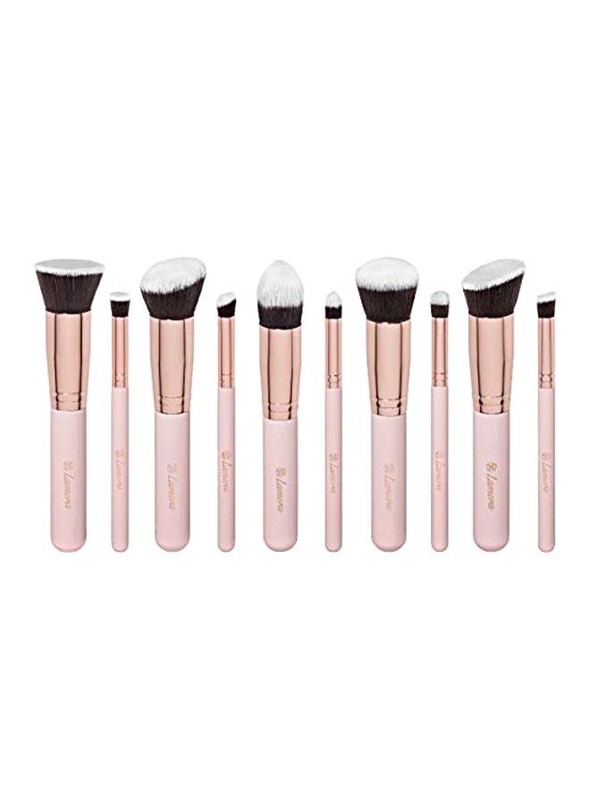 لامورا طقم فرش احترافية لمكياج الوجه مكون من 10 قطع وردي/ذهبي وردي/أسود - Image 1