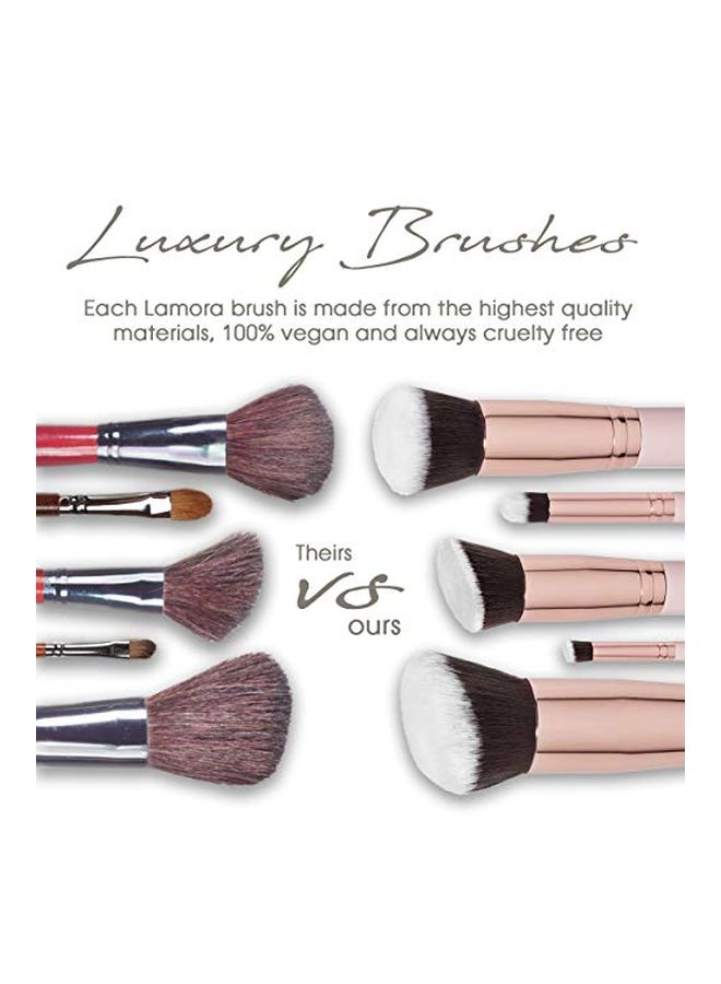 لامورا طقم فرش احترافية لمكياج الوجه مكون من 10 قطع وردي/ذهبي وردي/أسود - Image 3