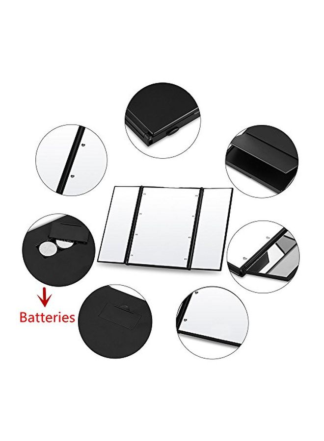 FLYMEI Tri-Fold LED Light Travel Makeup Mirror Black - Image 3