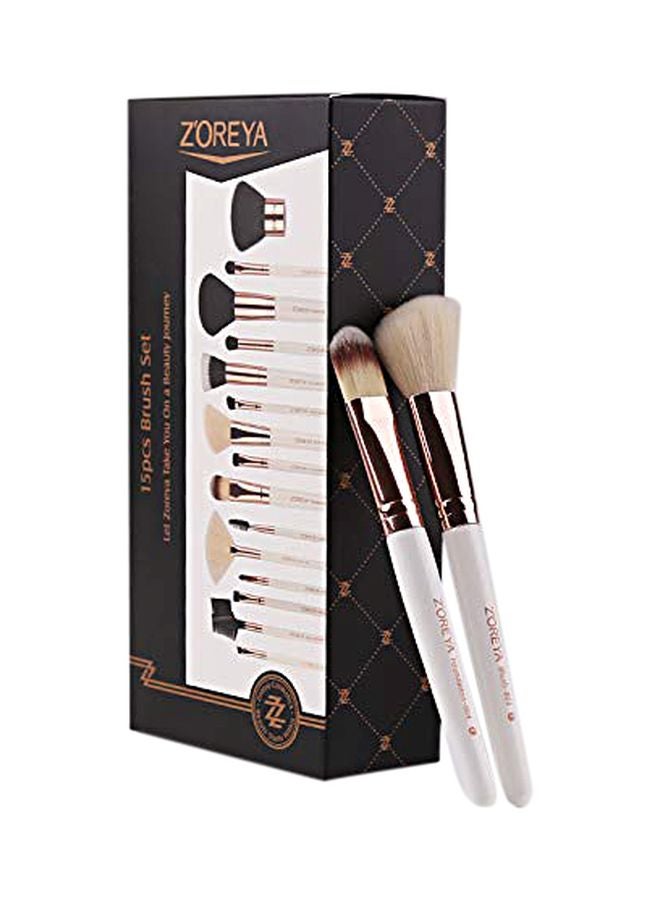 Zoreya - 15-Piece Makeup Brush Set White/Gold/Black - Image 1