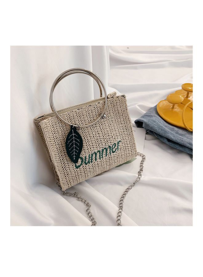 EHOME Summer Embroidered Satchel Handbag Beige/Silver - Image 2