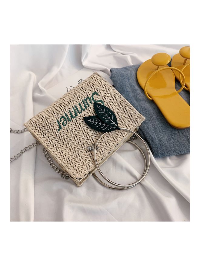 EHOME Summer Embroidered Satchel Handbag Beige/Silver - Image 3