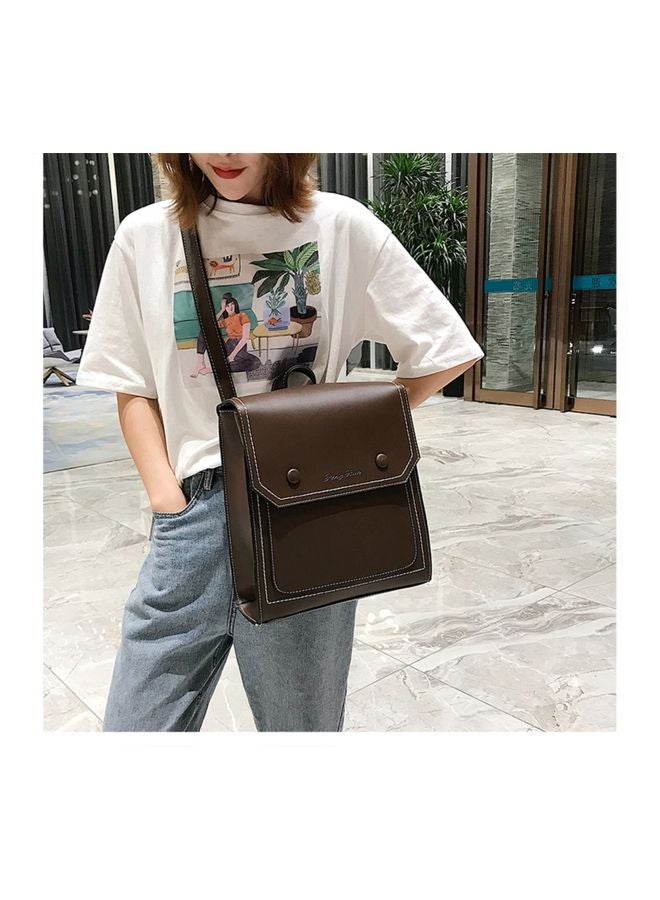 EHOME PU Leather Vintage Wind Backpack Coffee  - Image 2