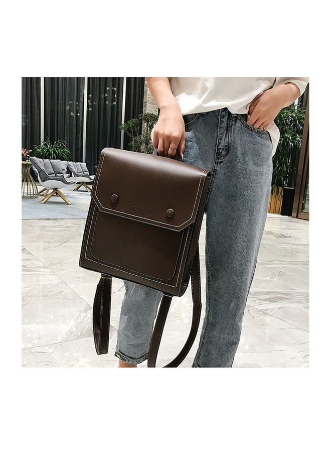 EHOME PU Leather Vintage Wind Backpack Coffee  - Image 3