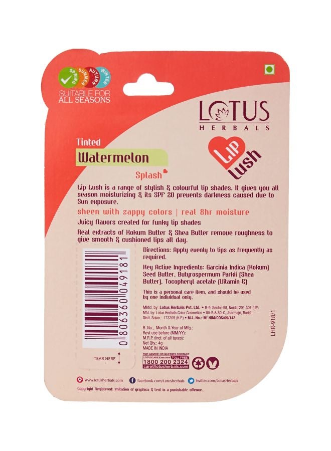 LOTUS HERBALS Lip Lush Balm Tinted Watermelon Splash 4grams  - Image 2