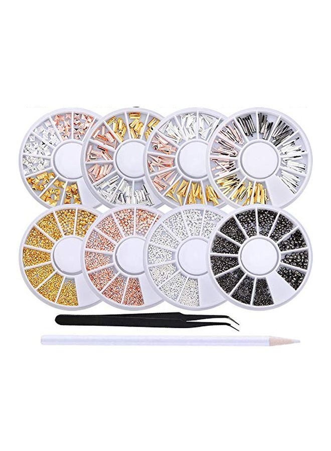 ووكوتو طقم حلي تزيين الأظافر بنمط ثلاثي الأبعاد مكوّن من 6 قطع مع ملاقط وأقلام للالتقاط ذهبي / أسود / فضي