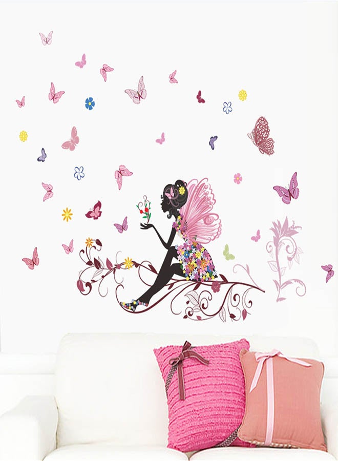 Girl and Butterflies Wall Sticker Multicolour 80x120cm - Image 1