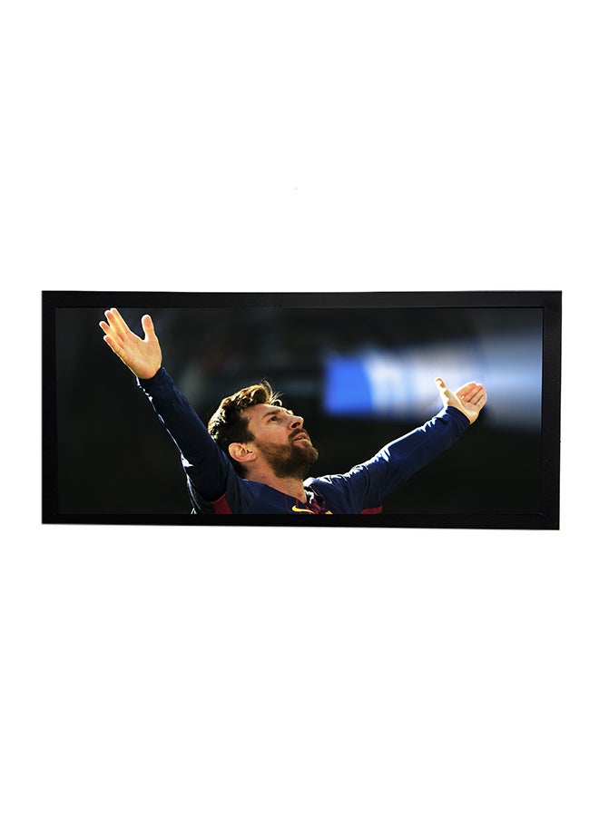 ملصق يحمل صورة تعبر عن احتفال لاعب نادي برشلونة ميسي بالهدف مزود بإطار متعدد الألوان 50x23سم