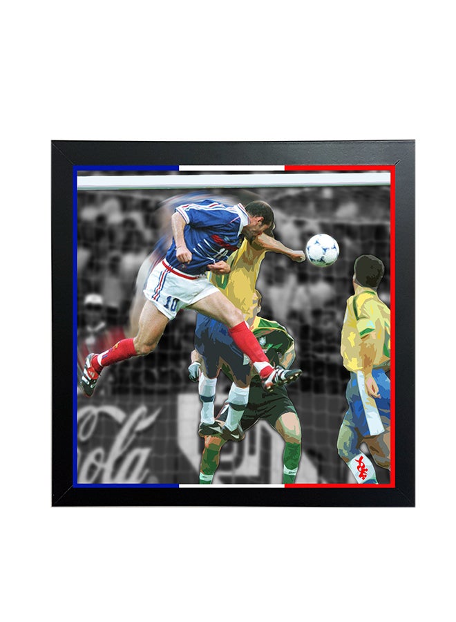 لوحة فنية بإطار بطبعة صورة هدف زيدان ضد البرازيل في كأس العالم عام 1998 متعدد الألوان 25x25سم