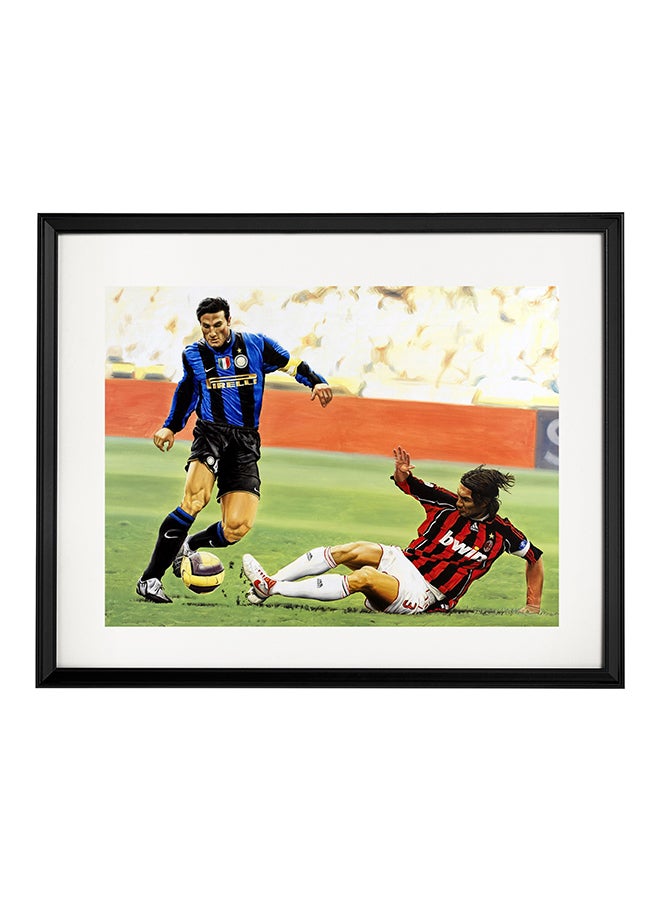 Zanetti Maldini Derby Della Madonnina Poster With Frame Multicolour 50x40cm