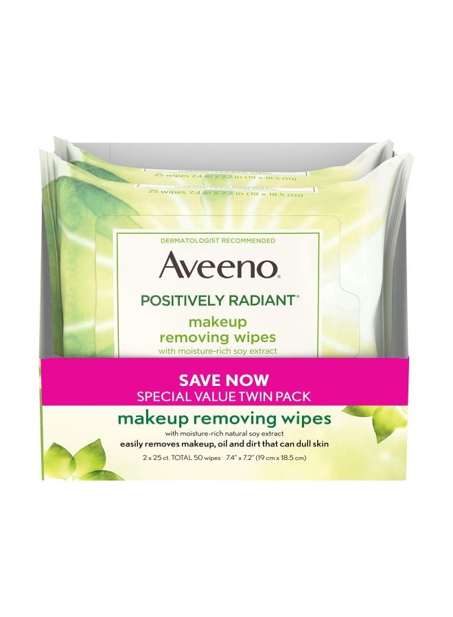 Aveeno Pack Of 2 Positively Radiant Makeup Removing Wipe Set 19x18.5cm - Image 1