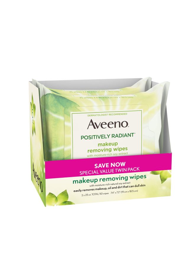 Aveeno Pack Of 2 Positively Radiant Makeup Removing Wipe Set 19x18.5cm - Image 2