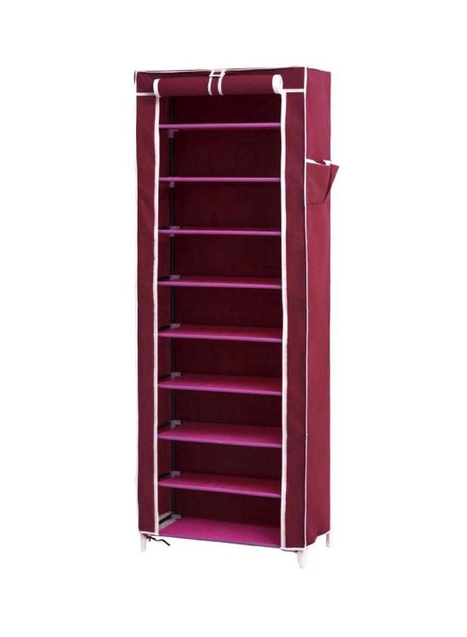 Pindia 10-Tier Fabric Cover Shoe Rack Organizer Red/White 60x130x30cm
