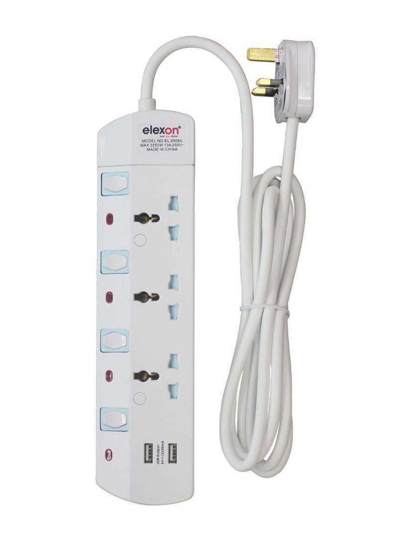 elexon - 3-In-1 Power Extension Socket And Two USB Port Adapter White - Image 1