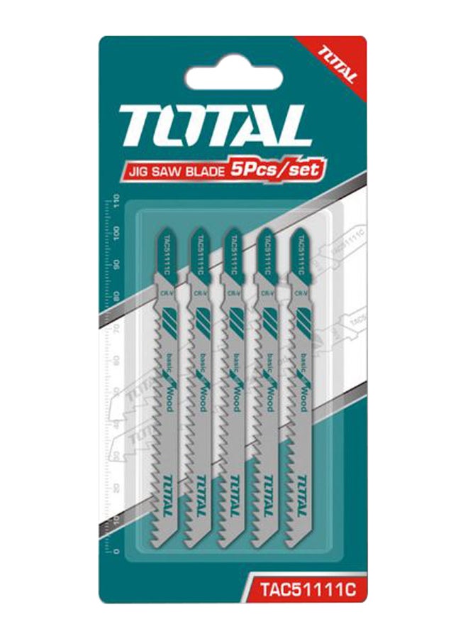 TOTAL 5-Piece Jig Saw Blade Set For Wood Silver/Blue