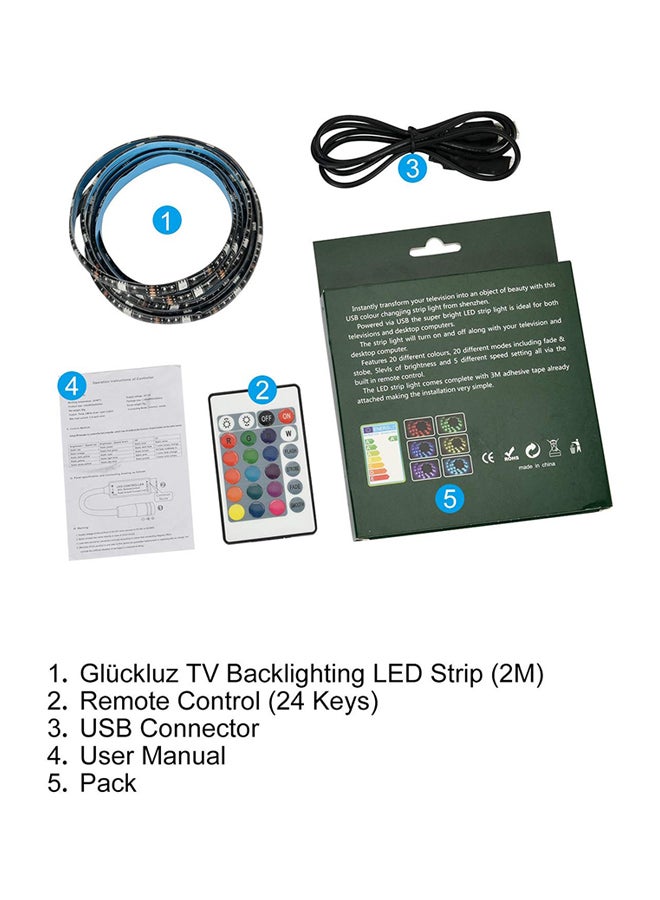 شريط إضاءة LED للزينة مزود بمنفذ USB وجهاز تحكم عن بعد متعدد الألوان 2متر
