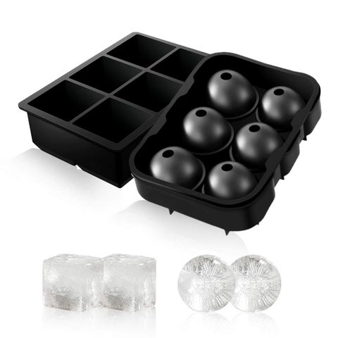 2 Pack 6 Grid Square And Ice Cube Ball Tray Black
