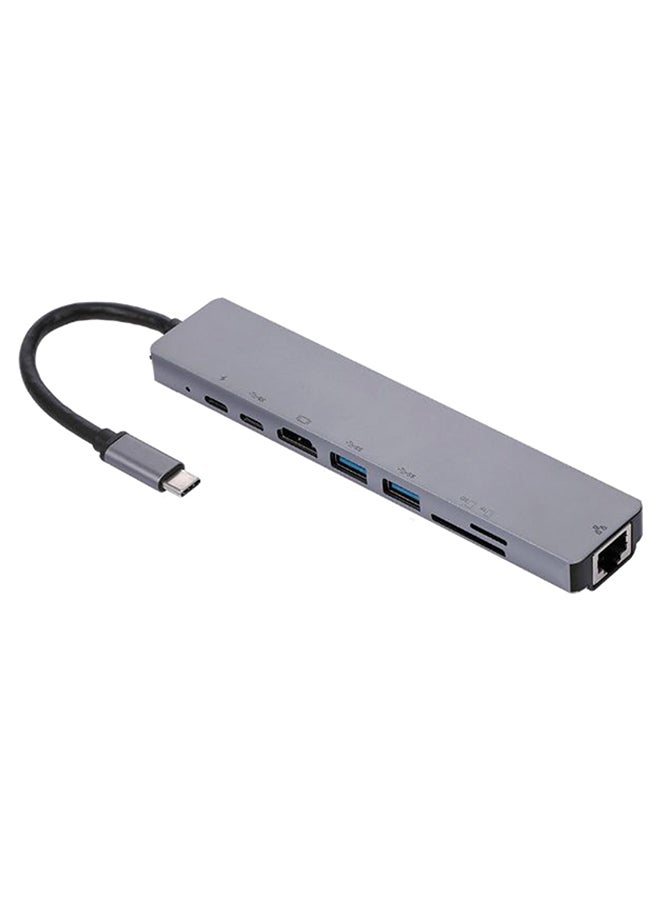 محول موزع 8 في 1 بمنفذ USB Type-C رمادي/أسود - Image 1