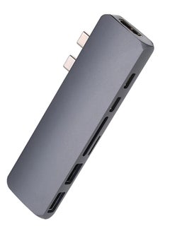 Dual TYPE-C Hub to Dual USB 3.0 Dual Type-C 4K HDMI Charging SD/TF Card Reader Adapter For MacBook Grey