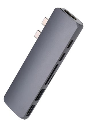 Dual TYPE-C Hub to Dual USB 3.0 Dual Type-C 4K HDMI Charging SD/TF Card Reader Adapter For MacBook Grey - v1570251096/N30428201A_1