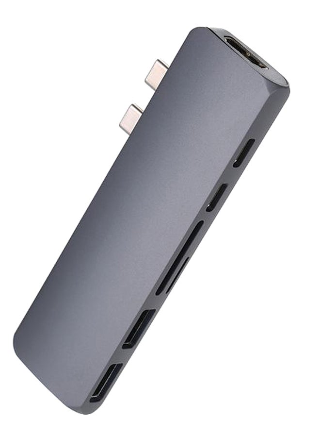 Generic - Dual TYPE-C Hub to Dual USB 3.0 Dual Type-C 4K HDMI Charging SD/TF Card Reader Adapter For MacBook Grey - Image 1