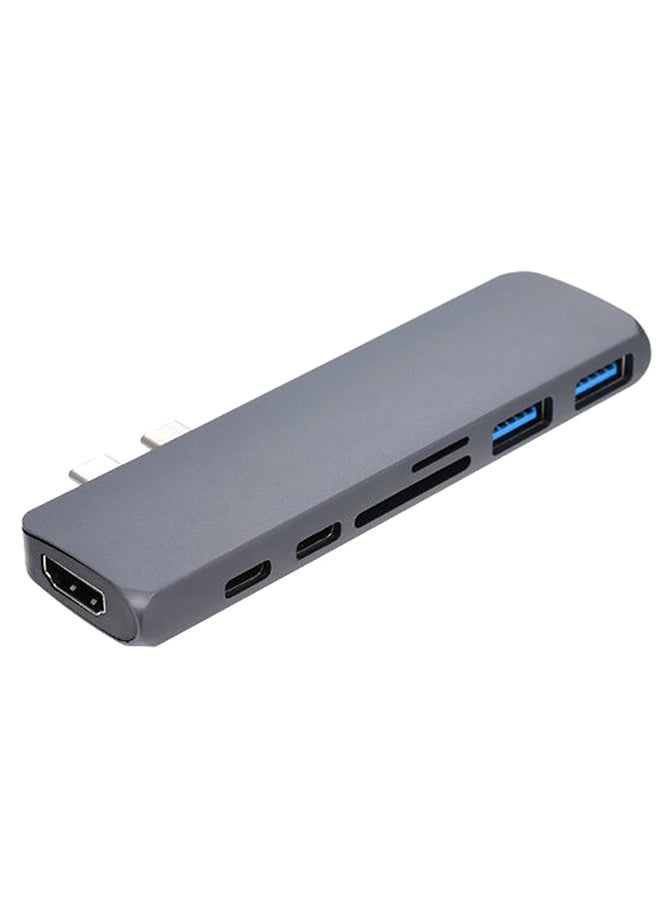 Generic - Dual TYPE-C Hub to Dual USB 3.0 Dual Type-C 4K HDMI Charging SD/TF Card Reader Adapter For MacBook Grey - Image 1