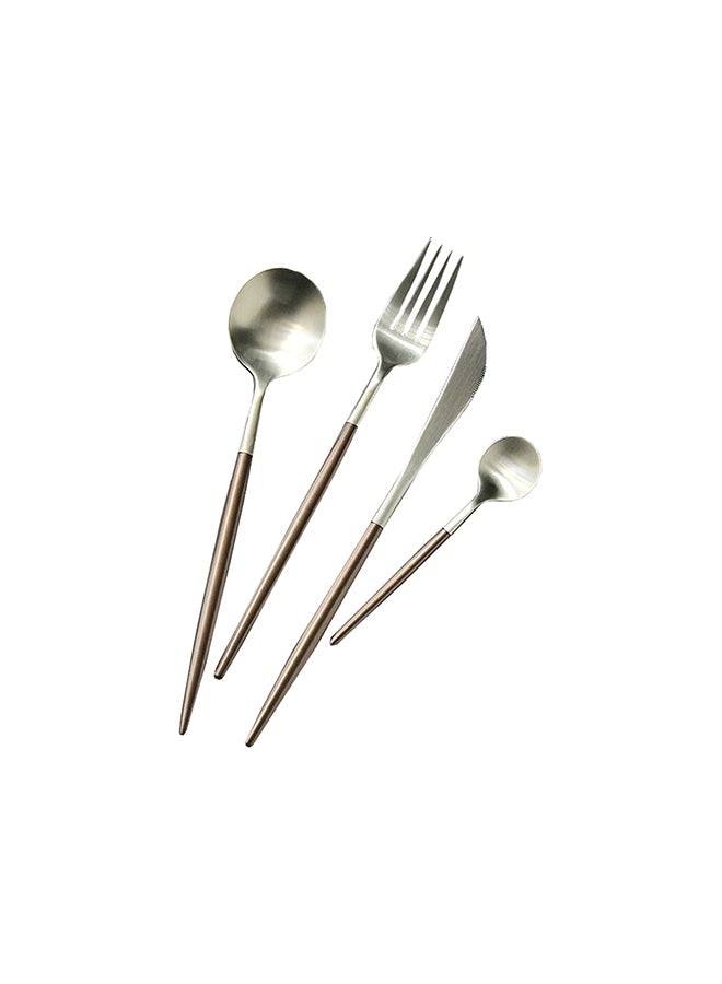 4-Piece Dinner Flatware Cutlery Set Silver/Brown  - Image 1