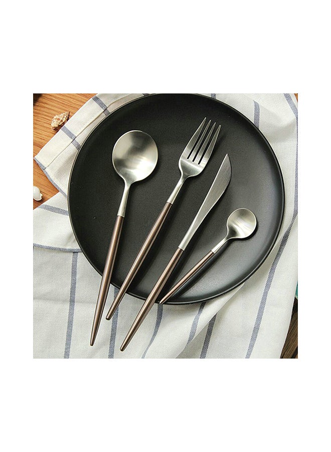 4-Piece Dinner Flatware Cutlery Set Silver/Brown  - Image 4