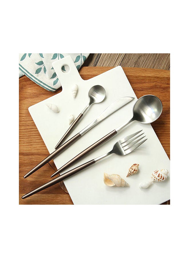 4-Piece Dinner Flatware Cutlery Set Silver/Brown  - Image 5