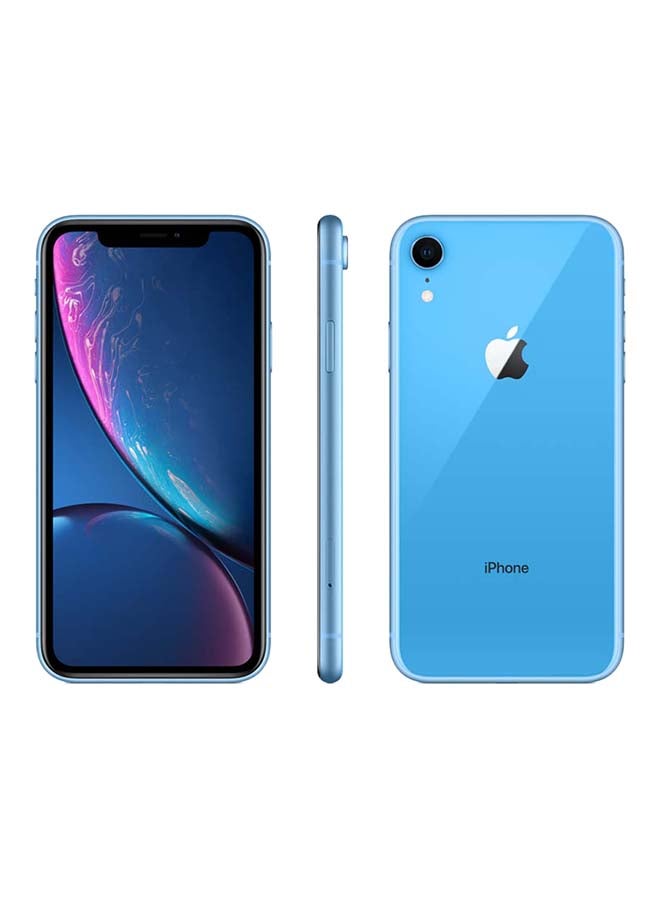 هاتف آيفون XR ثنائي الشريحة بذاكرة سعة 64 جيجابايت مع تطبيق فيس تايم يدعم تقنية 4G LTE لون أزرق-نسخة هونج كونج