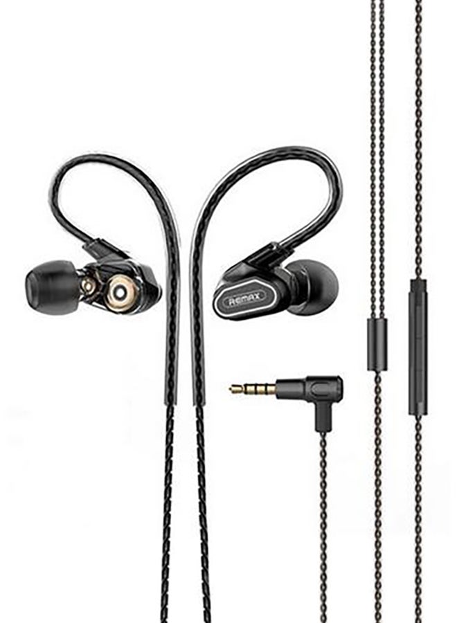 ريماكس سماعة أذن داخلية سلكية مزودة بخطاف للأذن بتصميم رياضي أسود