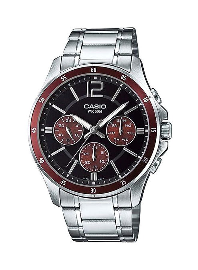 كاسيو ساعة يد كرونوغراف مقاومة للماء طراز MTP-1374D-5AVDF - 47 مم - فضي للرجال - Image 1